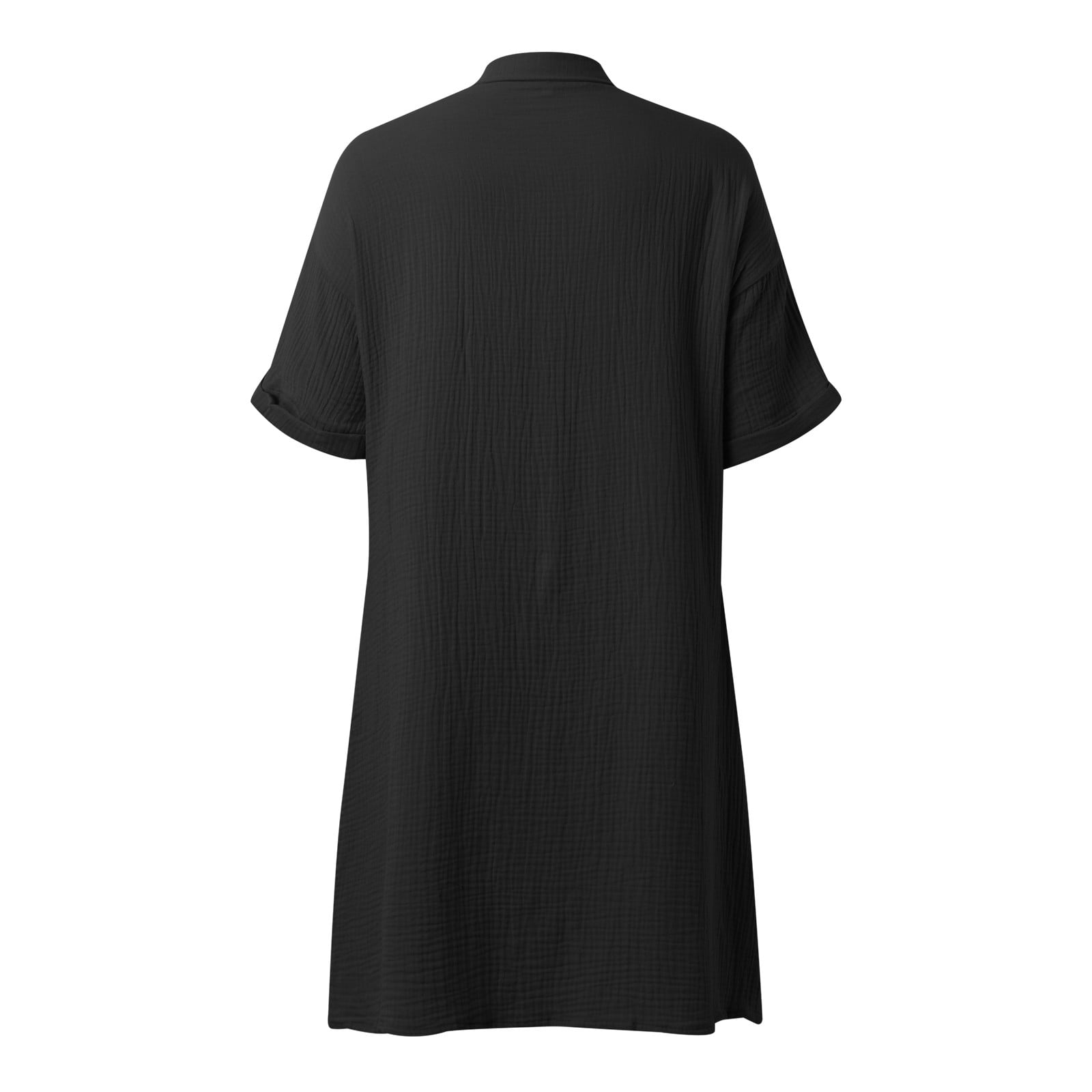 Summer Dresses For Women Solid Color Button Down Lapel Short Sleeve Loose Casual Mid Length Shirt Dress Outwear,Black,M