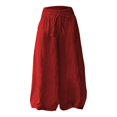 thumbnail image 4 of Bovemsi Women's Bubble Texture Linen-Like Ethnic Print Casual Pants – Retro Floral Wide Leg Trousers for Summer, Red, XXL, 4 of 4