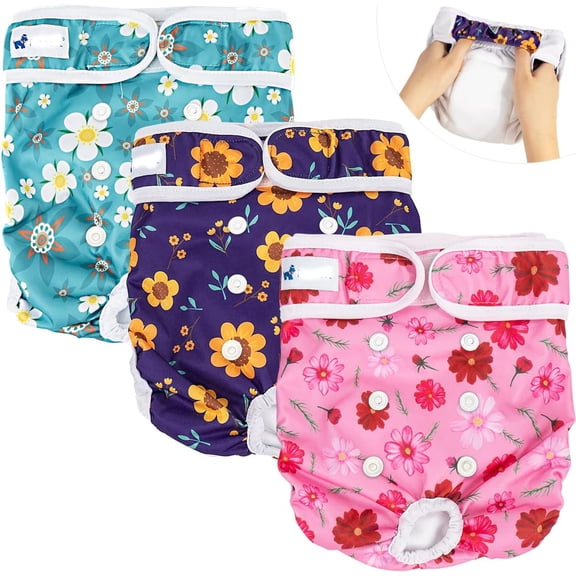 Pet Soft Washable Female Diapers Cute Flower Dog Diapers, Comfort Reusable Doggy Diapers for Girl Dog in Period Heat
