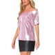 thumbnail image 4 of Tops metálicos INSPIRE CHIC para mujeres con hombros al descubierto, manga corta, sueltos, blusa brillante para fiestas, 4 of 6
