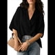 thumbnail image 1 of Blusa Informal Elegante para Mujer, de Negocios, de Corta, con Cuello en V y Tapeta, Color Negro, Talla XL, 1 of 8