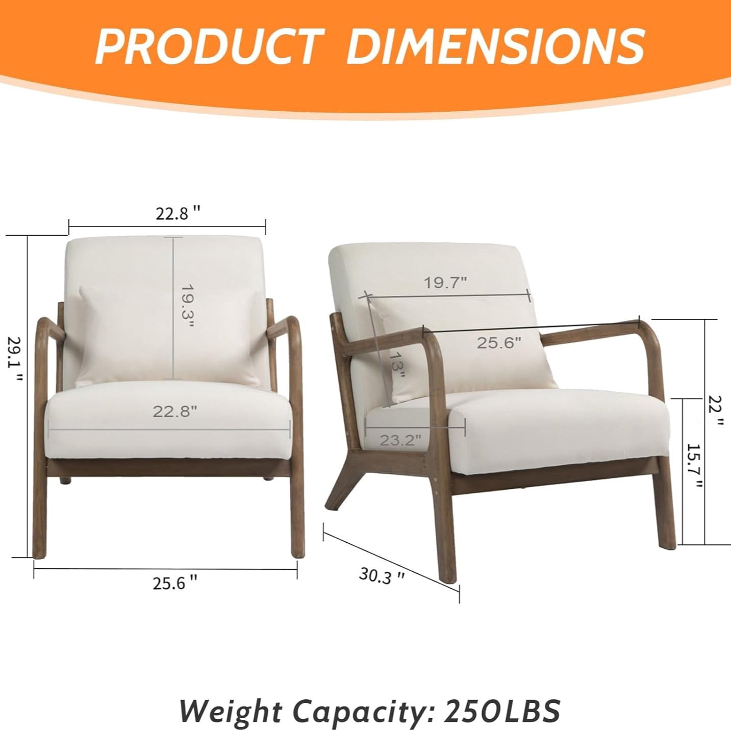 MOONMISS Mid-Century Modern Accent Chair, Velvet Fabric Arm Chair with Wood Frame and Pillow, Upholstered Armchair Comfort Reading Chair Lounge Chair for Living Room Bedroom Sunroom, White