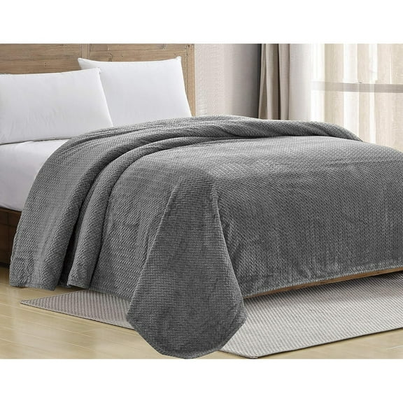 Décor&More HomeEssentials Extra Heavy and Plush Chevron Braided Queen Size Microplush Jacquard Blanket (86" x 86") - Grey
