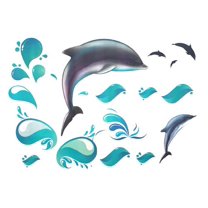 Oceanic Dolphin and Water Style Easy Peel and Stick DIY Wall Decal Adhesive Sticker for Home, Office, Workplace, Spa, Nail Salon, Beauty Salon, Nursery, Playroom and Classroom Decor