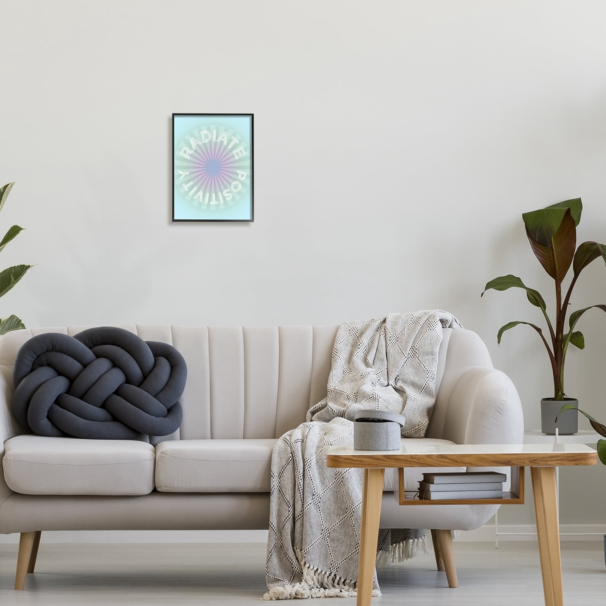 Stupell Industries Radiate Positivity Blue Geometric Religious Painting White Framed Art Print Wall Art