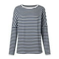 thumbnail image 4 of Striped Long Sleeve Shirt Women, Yigetop Women's New Round Neck Long Sleeved Loose T Shirts Female Comfortable Commute Fashion Long Sleeved Lady T Shirt Striped Shirt Women Blue L, 4 of 5