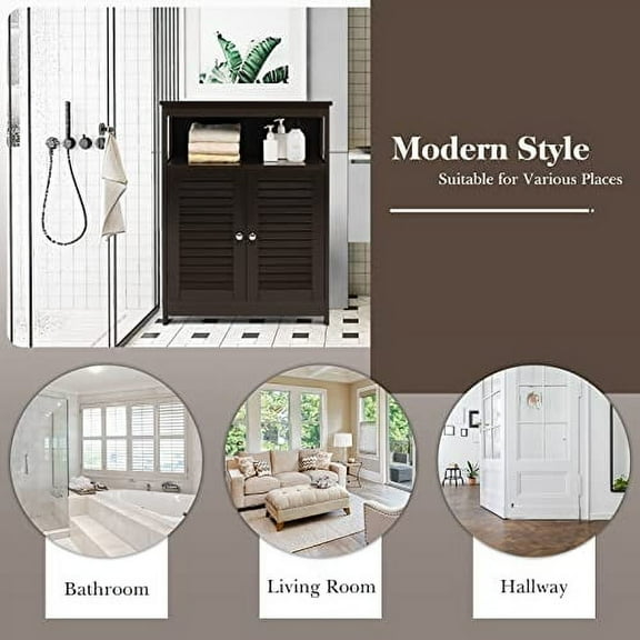 GLACER Bathroom Floor Cabinet, Wooden Storage Cabinet with Double Shutter Doors & 3-Position Adjustable Shelf, Side Storage Organizer Cabinet, 23.5 x 12 x 31.5 inches (Espresso)