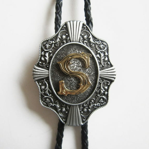 Vintage Style Initial Letter S Leather Bolo Tie