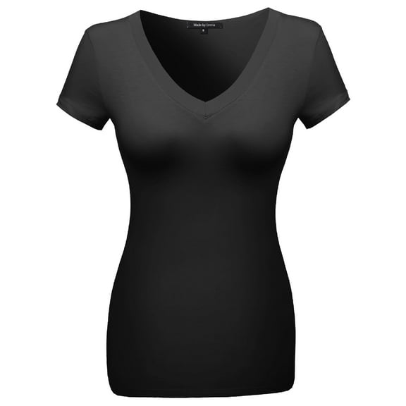 FashionOutfit Women's Basic Solid Vneck Various Color Short Sleeve