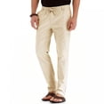 thumbnail image 3 of Pantalones casuales de lino Bidobibo para hombre, talla grande, cintura elástica, corte recto, cordón ajustable, pantalones de playa, pantalones casuales de algodón para negocios con bolsillos,, 3 of 7