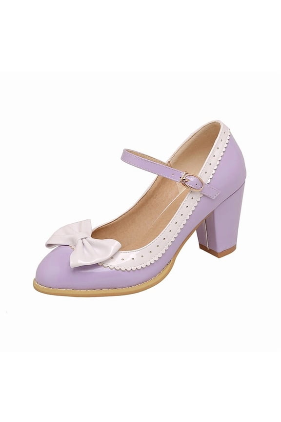 Women's Low Kitten Heel Mary Jane Oxfords Pumps Comfortable Ankle Strap Dress Shoes with Bow