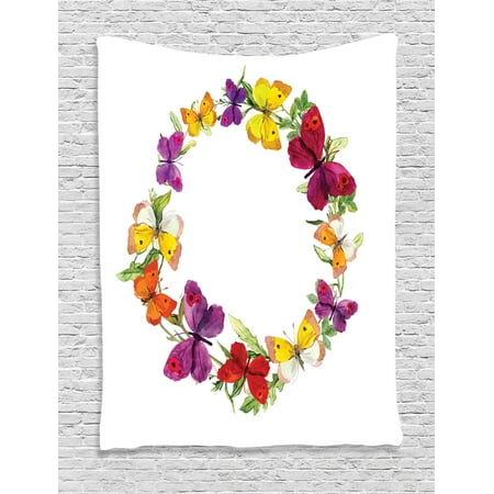 Butterfly Tapestry Wall Hanging - Butterflies Decorations Wall Hanging Tapestry, Butterfly Corolla With Herbs Nature Protection From Fear Spirit Morph Path Image, Bedroom Living Room Dorm Accessories, By Ambesonne