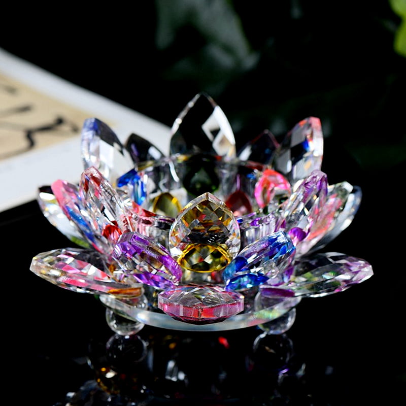 Home Crystal Glass Lotus Flower Candle Tea Light Holder Buddhist Candle Decor 