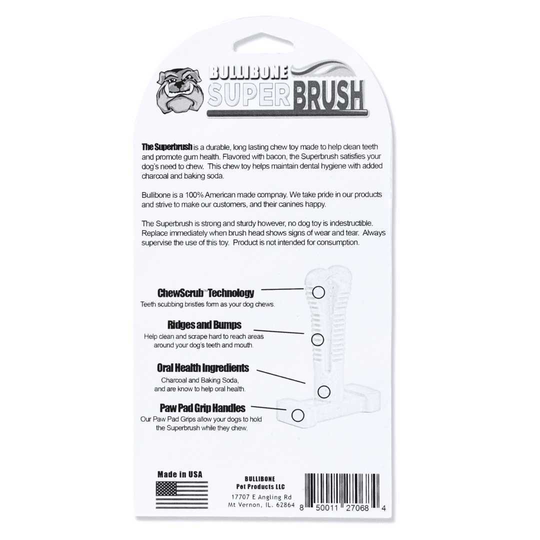 Bullibone Smoky Bacon Superbrush Dog Dental Bone – Charcoal-Infused Nylon Chew Toy with Baking Soda, Durable Dog Teeth Cleaner for Aggressive Chewers, Made in USA - Large 3 Pack