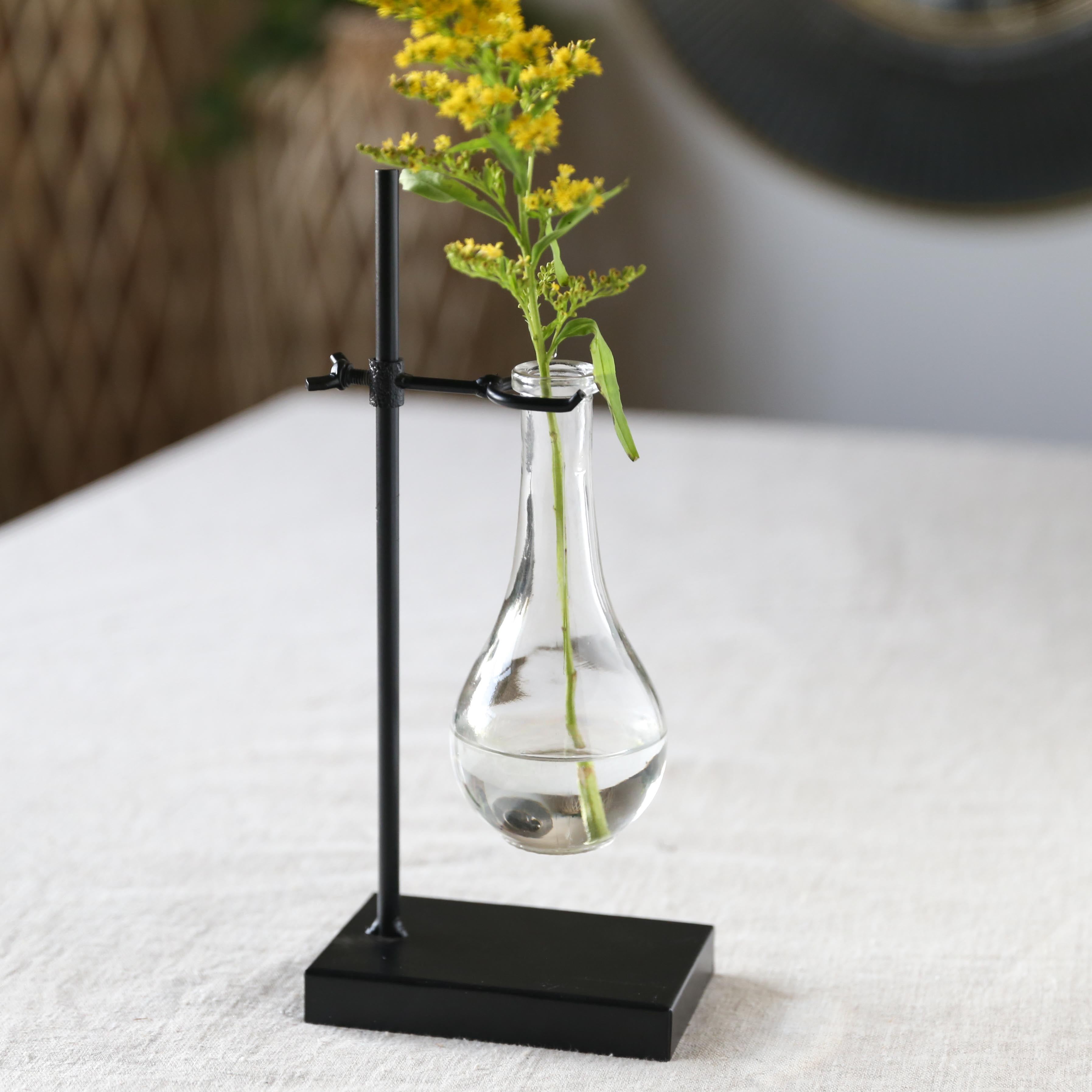 Urban Trends Metal Bud Vase Holder with Hanging Bellied Tube Glass and