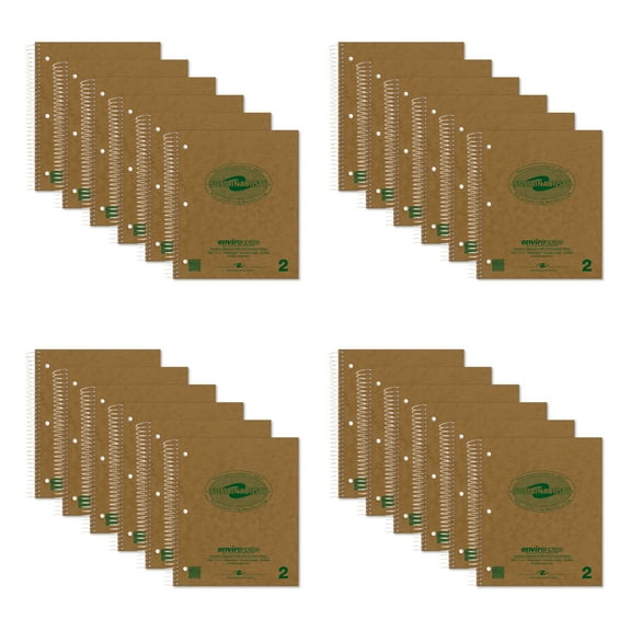 Roaring Spring Environotes Recycled Spiral Two Subject Notebooks, 11" x 9", 80 Sheets, College Ruled, 24 Notebooks