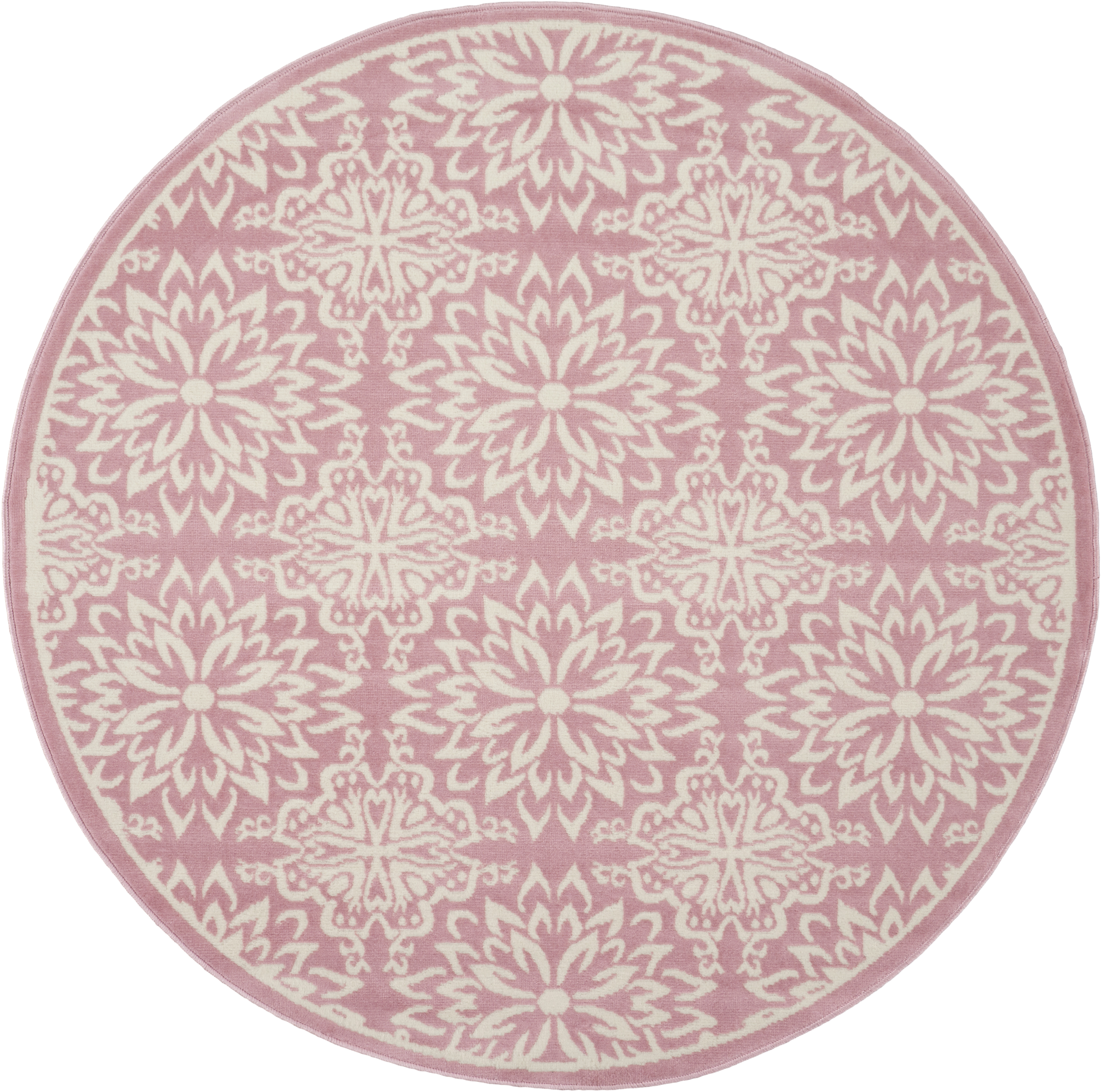 Nourison Jubilant Geometric Floral Ivory/Pink 5'3" x ROUND Area Rug, (5' Round)
