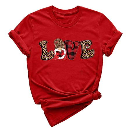

koaiezne Womens Valentines Day Printed Short Sleeve O Neck T Shirt Top Long Sleeve Shirt plus Scrub Long Sleeve
