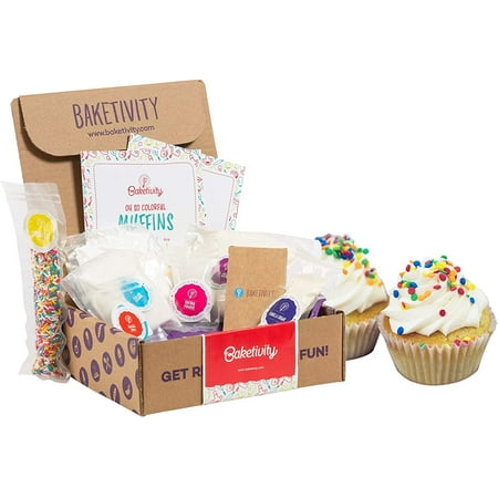 Baketivity Kids Baking DIY Activity Kit - Bake Delicious Funfetti Muffins with Pre-Measured Ingredients – Best Gift Idea for Boys and Girls Ages 6-12 – Includes Free Hat and Apron