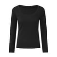 thumbnail image 4 of Povozer Basic Tops for Woman Long Sleeve Stretch Crewneck Ribbed T-Shirt(Black,L), 4 of 5