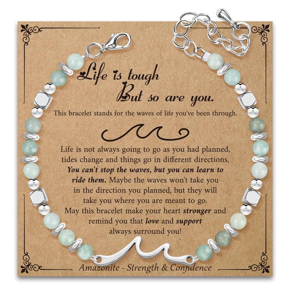 Elphaba Galinda Wave Bracelet Gifts for Best Friends: Healing Amazonite Bracelets with Positive Affirmations - Get Well Soon Gift for Bestie Sister