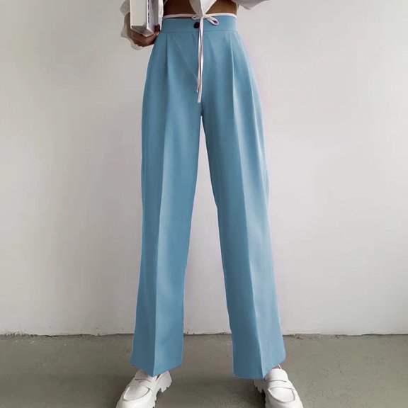 Lilgiuy Fashion Women Trousers Full Pants Casual Straight Solid Color Suit Pants Sky Blue 10(XL) Winter Fashion 2022
