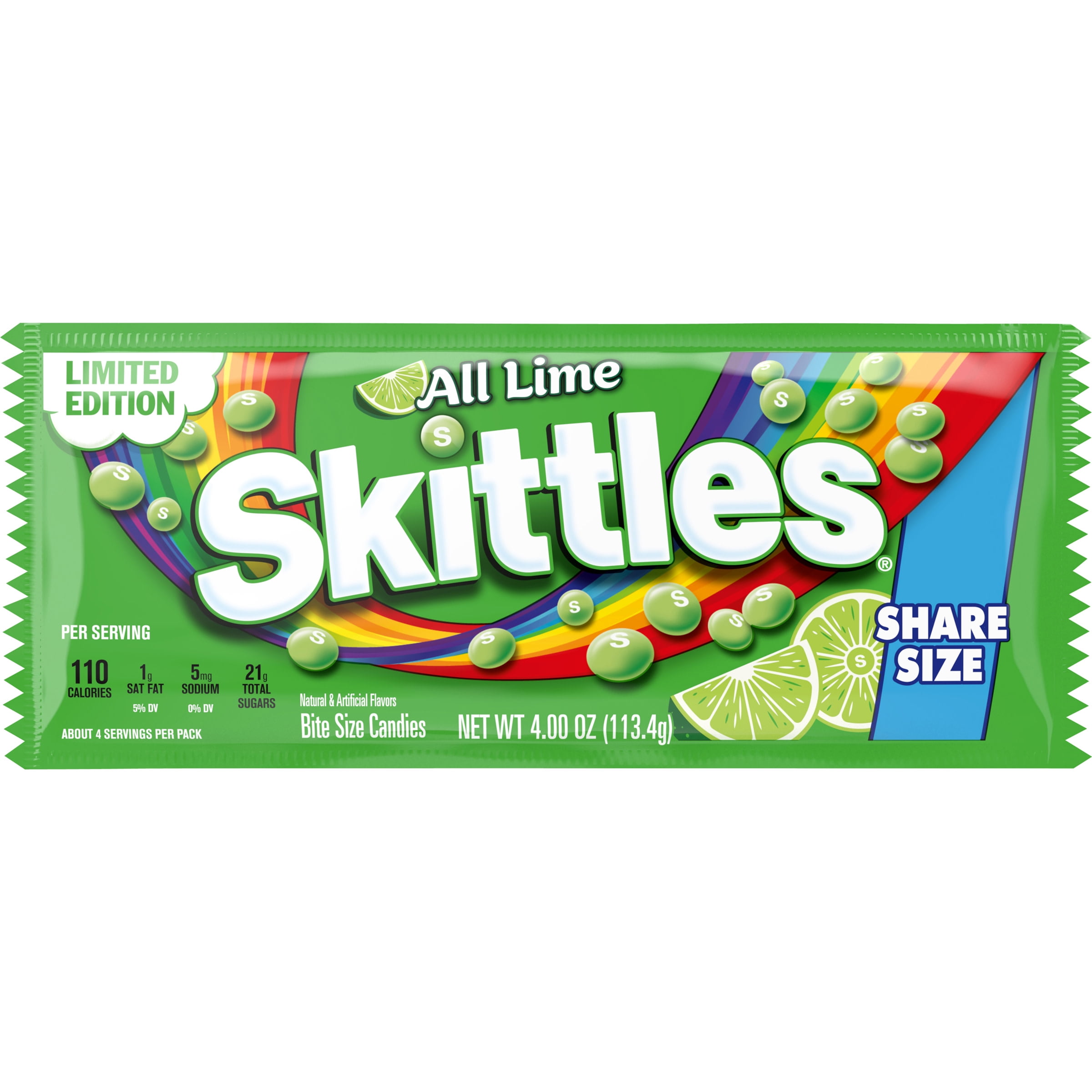 Skittles GlutenFree Lime Fruit Flavored Candy, 4 Oz