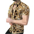 thumbnail image 2 of EQWLJWE Mens Luxury Gold Black Shirt Chain Print Baroque Casual Short Sleeve Button Down Dress Shirts, 2 of 3