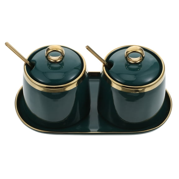 1 Set Sugar Bowls with Lid Tray Spoons Seasoning Boxes Salt Containers