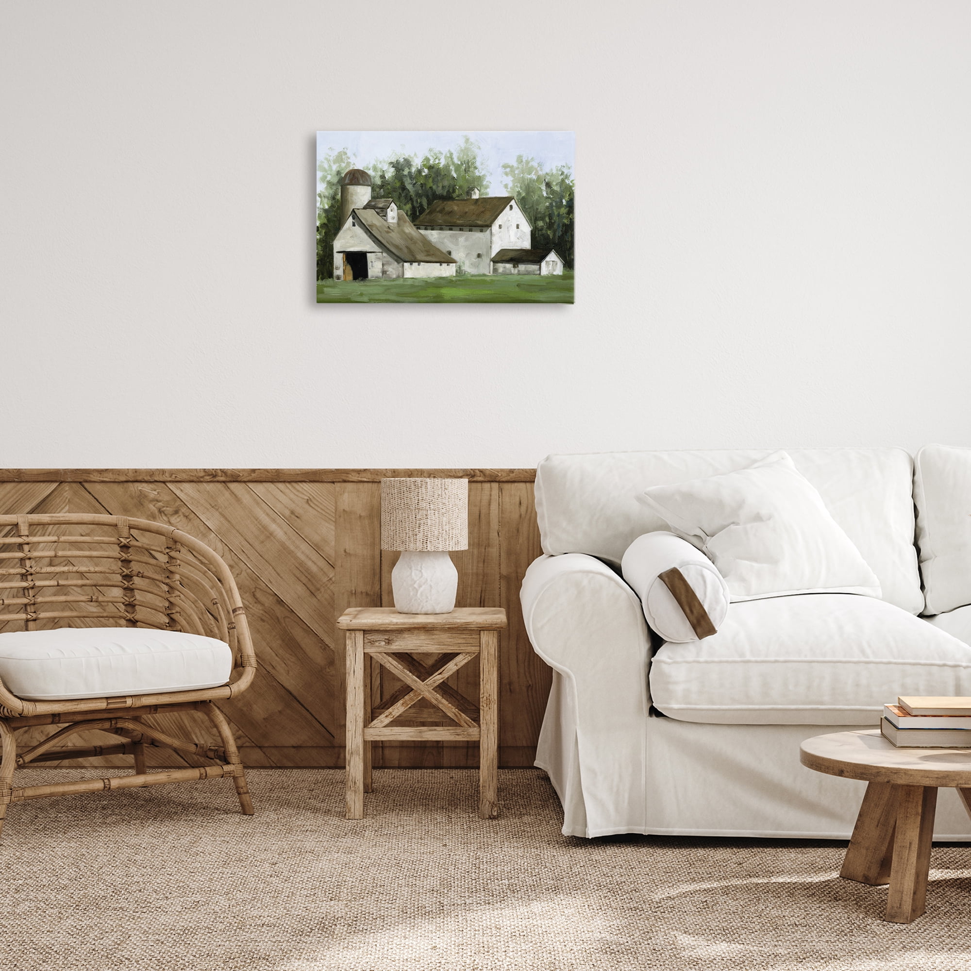 Stupell Industries White Barn Farmhouse Landscape Painting Gallery Wrapped Canvas Art Print Wall Art, 24 x 16