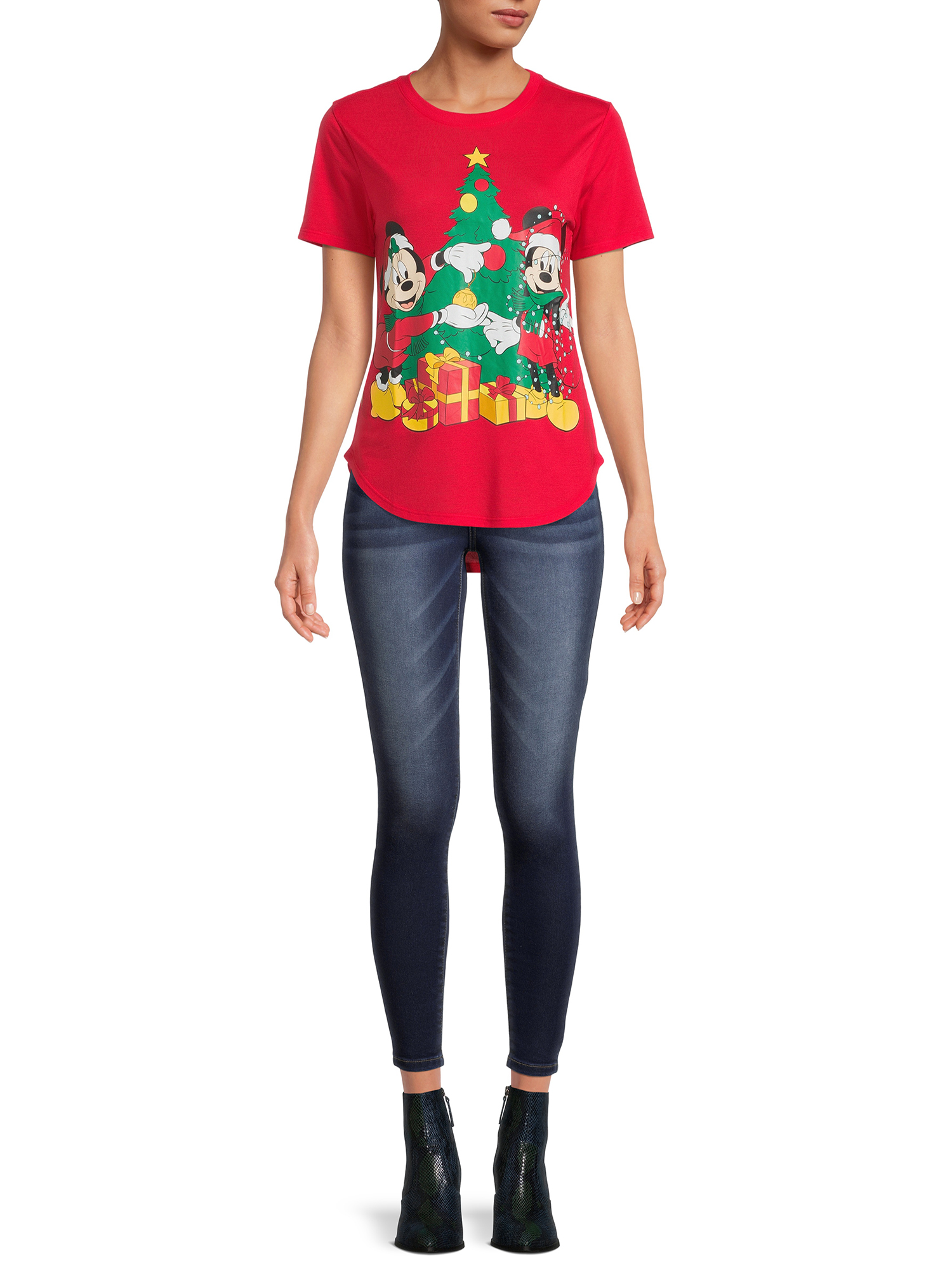 Mickey Mouse Women's Christmas Graphic T-Shirt with Short Sleeves