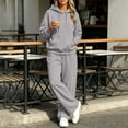 thumbnail image 6 of Liuinsasek Womens Casual Sweatshirts Sets Solid-Color Loose-Fit Hooded Drawstring Sweatshirt and Curved-Leg Sweatpants Light Fleece Two-Piece Set, 6 of 7