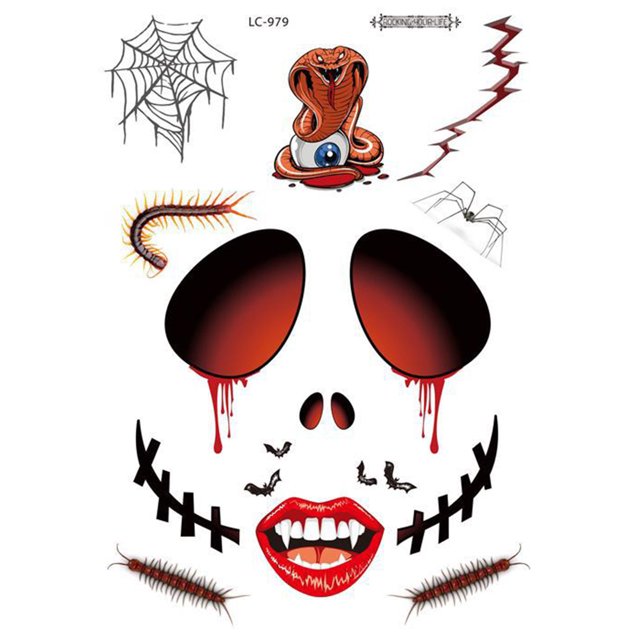 Pegatinas de tatuaje, tatuaje temporal para hombres, mujeres y adultos, pegatinas faciales de Halloween, pegatinas faciales europeas y con personalidad, pegatinas de pared de baile de máscaras y terro