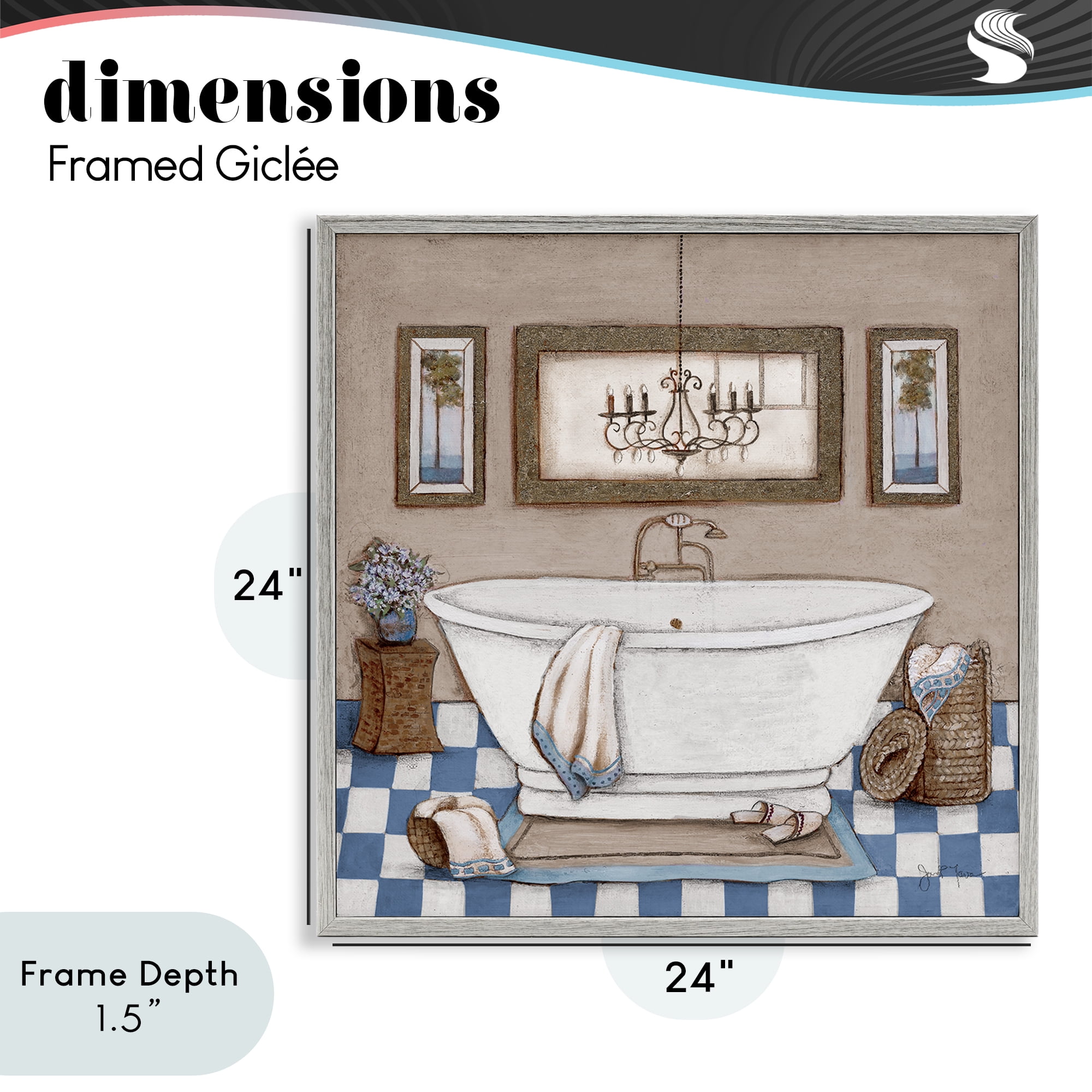 Stupell Industries Checkered Bathroom & Chandelier Gray Framed Giclee Art, design by Janet Tava