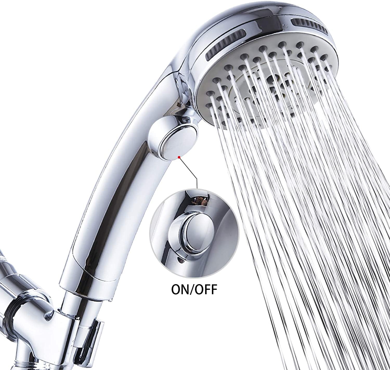 Hotel High Pressure Handheld Rainfall Shower Head with 5-Settings Pause Switch 