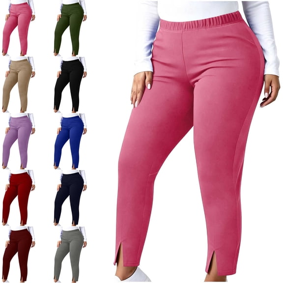 MLCDZ Plus Size Workout Leggings for Women High Waisted Side Slit Lounge Lightweight Gym Sports Yoga Pants Fitness Exercise Stretch Soft Trousers