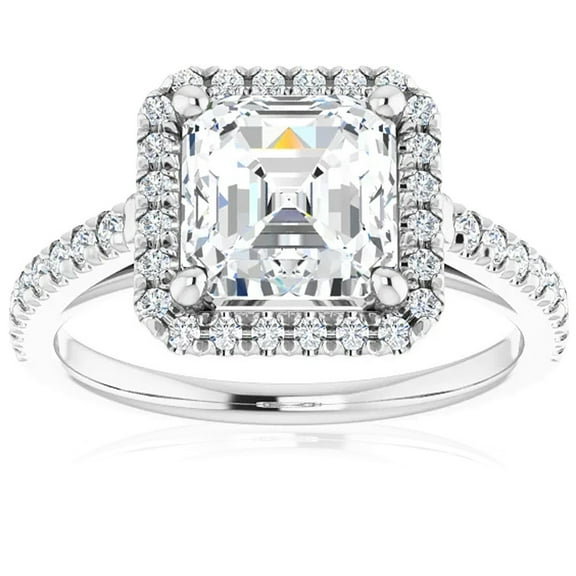 Pompeii 2 1/2Ct Asscher Cut Moissanite & Diamond Halo Engagement Ring in 10k Gold