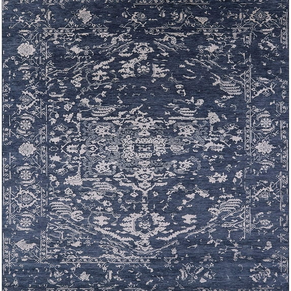 Ahgly Company Indoor Square Mid-Century Modern Dark Slate Blue Oriental Area Rugs, 6' Square