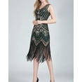 thumbnail image 6 of Sequin Roaring 1920s 20's Beaded Flapper Gatsby Themed Party Dresses Black/Green, 6 of 7
