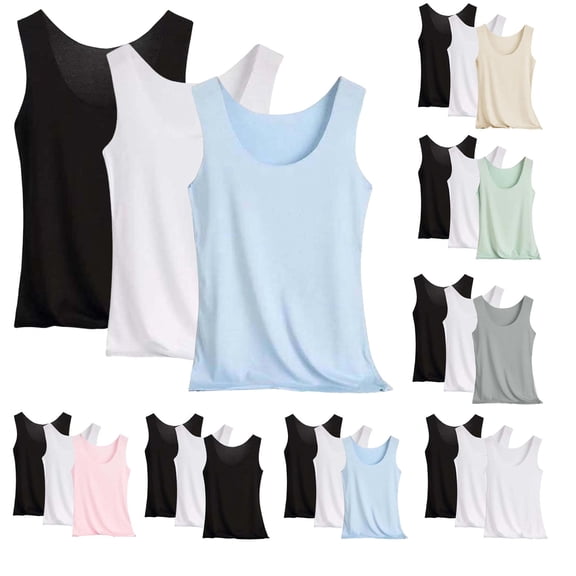 Yijfswar 3Pack Women's Sleeveless Undershirt Stretch Crewneck Tank Tops Layering Tops Pajama Tops