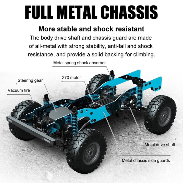 Alloy RC Off-Road Car, 2.4GHz 4WD Remote Control Truck with Metal Frame, LED Turn Lights, 100m Range for Outdoor Racing