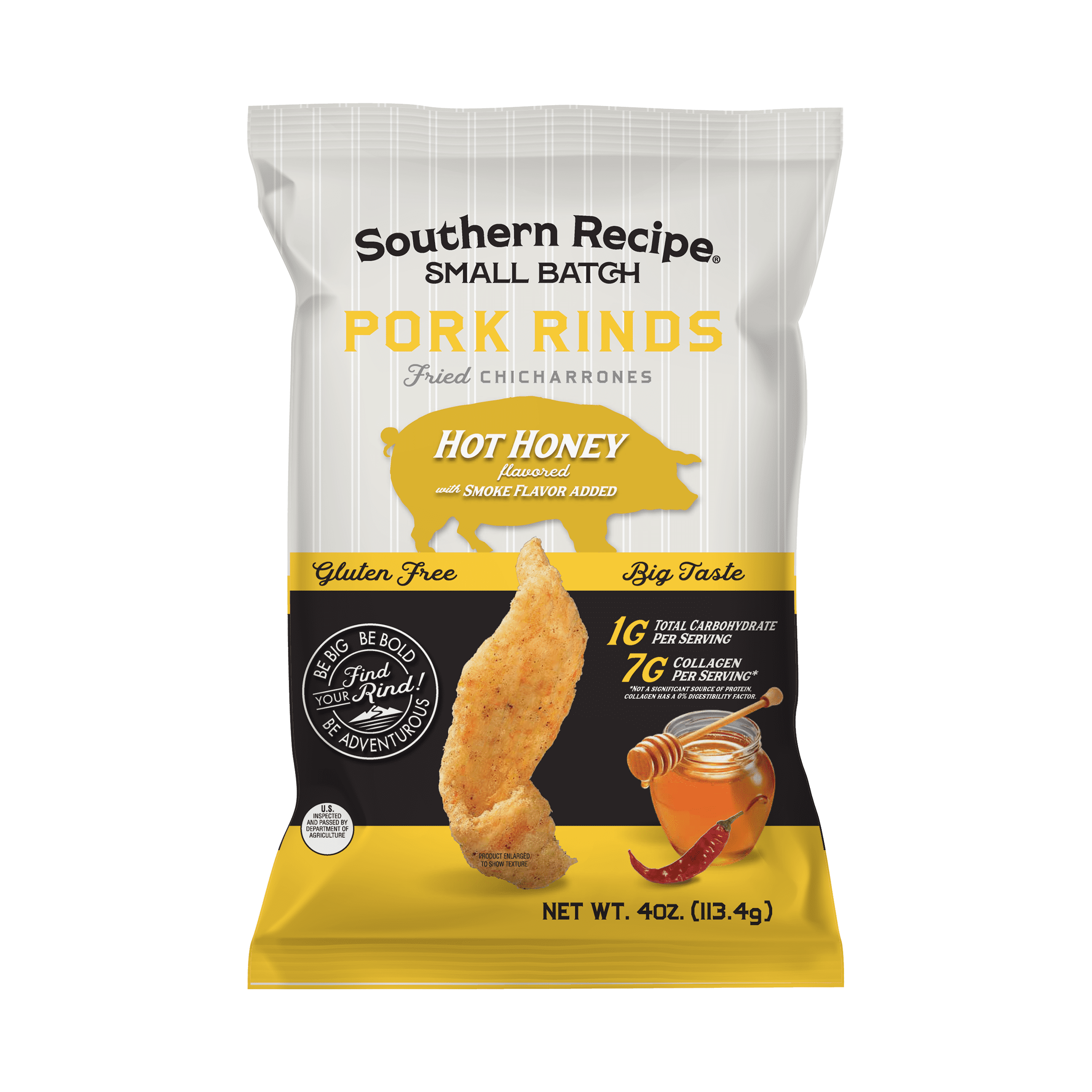 (3 pack) Fried Southern Recipe Small Batch 4oz Hot Honey Pork Rinds with a Pork Rind Granola recipe.
