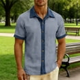 thumbnail image 2 of JPVDPA Summer Tops for Men Short Sleeve Patchwork Button Down Shirts Cotton Linen Collared Blouses Gray L, 2 of 7