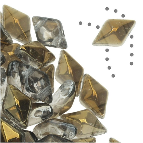 Czech Glass DiamonDuo, 2-Hole Diamond Shaped Beads 5x8mm, 12 Grams, Crystal Bronze Capri