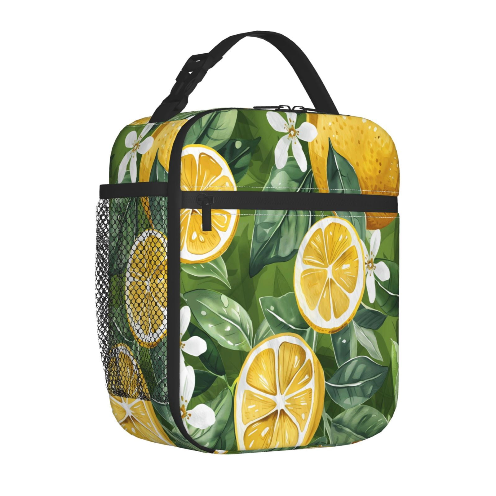 Lunch Bag For Women Men Insulated Portable Lunch Box Bento Box Office Picnic Travel Cooler Bag Lemon And Leaves (4) (1)