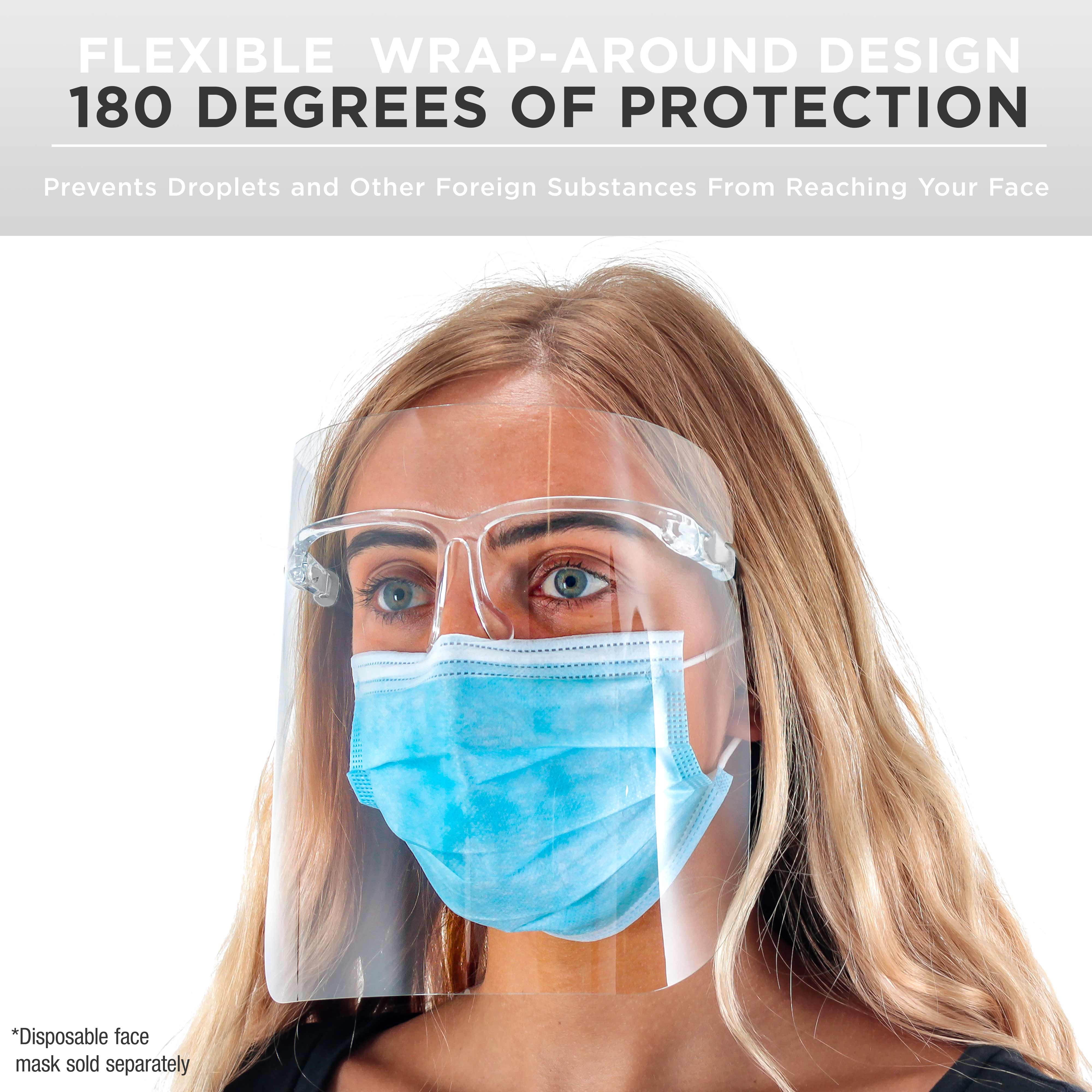 TCP Global Salon World Safety Face Shields with All Clear Glasses Frames (Case of 500) - Ultra Clear Protective Full Face Shields to Protect Eyes, Nose, Mouth - Anti-Fog PET Plastic, Goggles