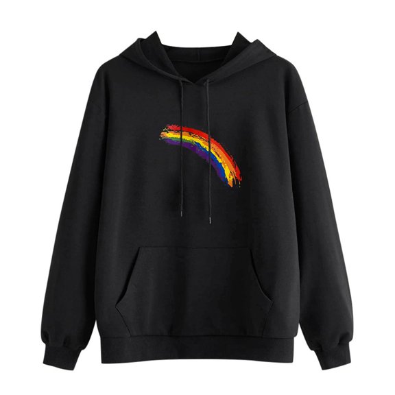 TAIAOJING Women's Hoodies Sport Pullover Fashion Long Sleeve With Pocket Rainbow Print Pullover Blouse Tunic Top Sweatshirt