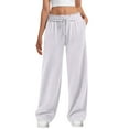 thumbnail image 3 of Women's Wool Wide-Leg Sweatpants with Internal Drawstring High Waist - Winter Warm Straight-Cut Sports Pants with Pockets for Comfortable Athletic and Casual Wear,White,M, 3 of 4
