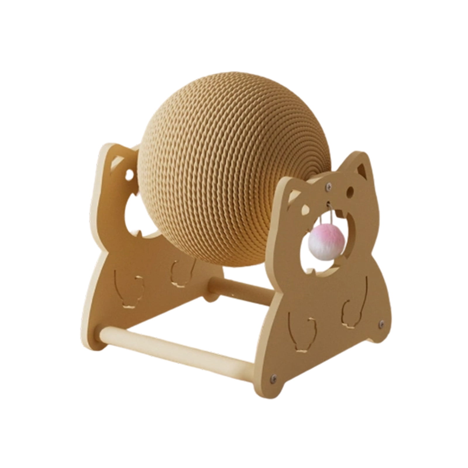 Wooden Cat Toy Cat Scratcher Ball with Natural Sisal Interactive Spinning Scratching Toy with Hanging Ball for Indoor Cats to Relieve Boredom Protect Furniture
