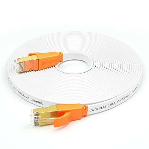 PS4 and Modem Flat White Shielded LAN Cable for Ethernet Network Switch 50 ft Ethernet Cable High Speed Patch Cord Than Cat 5e/Cat 5 Cat6e/Cat6 Long Ethernet Cable with Snagless Rj45 Connector